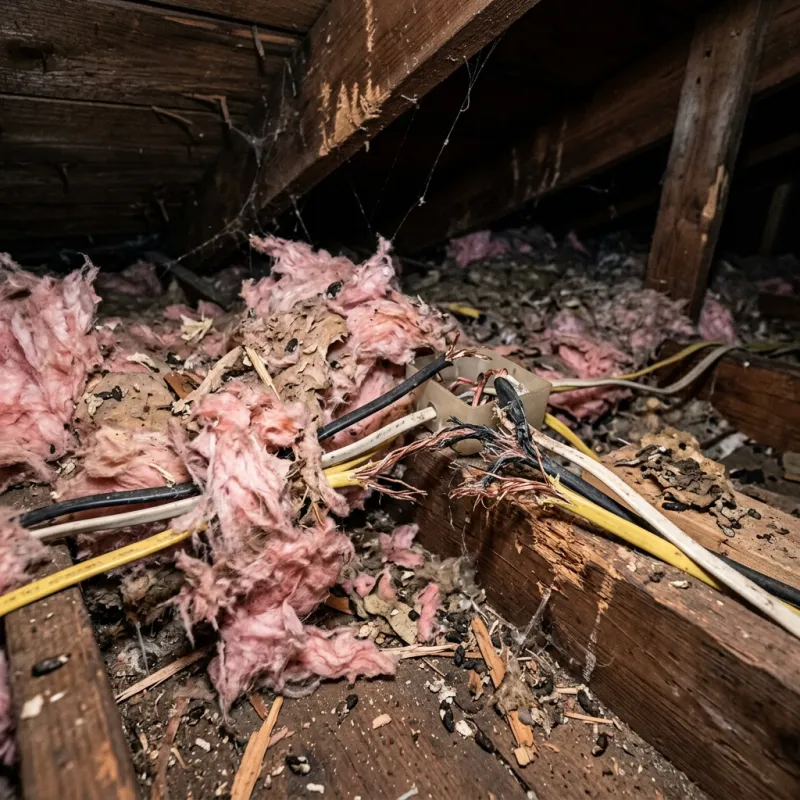 Contaminated ceiling insulation being assessed in a St Albans roof space