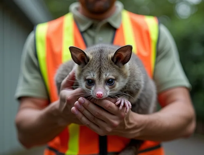Animal handler safely recovering a deceased possum in St Albans
