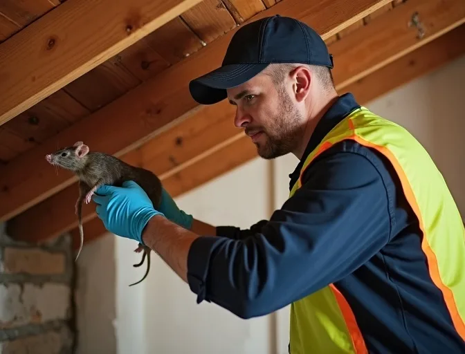 Technician inspecting a roof cavity for a dead rat in St Albans